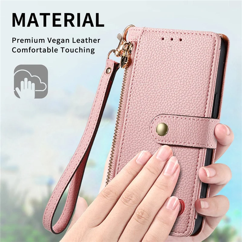 For Samsung Galaxy S24 Ultra RFID Blocking Case Zipper Pocket PU+TPU Phone Cover - Pink