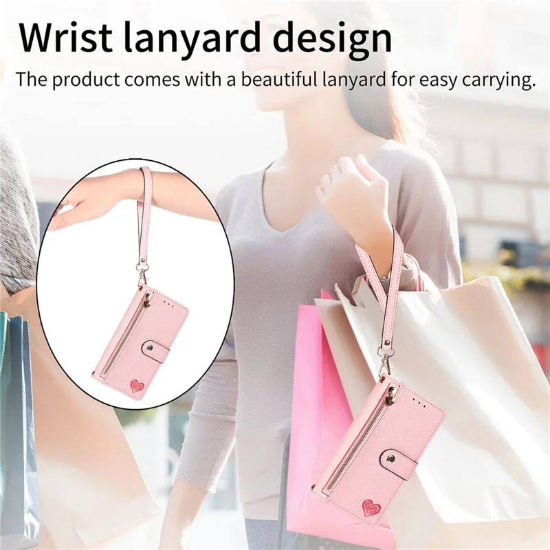 For Samsung Galaxy S24 Ultra RFID Blocking Case Zipper Pocket PU+TPU Phone Cover - Pink