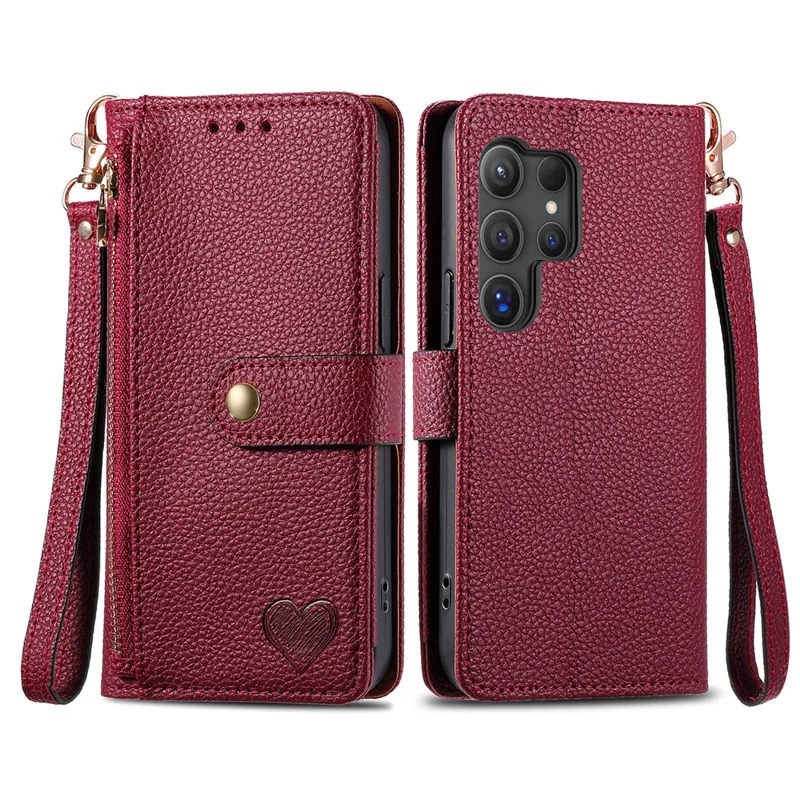 For Samsung Galaxy S24 Ultra RFID Blocking Case Zipper Pocket PU+TPU Phone Cover - Red