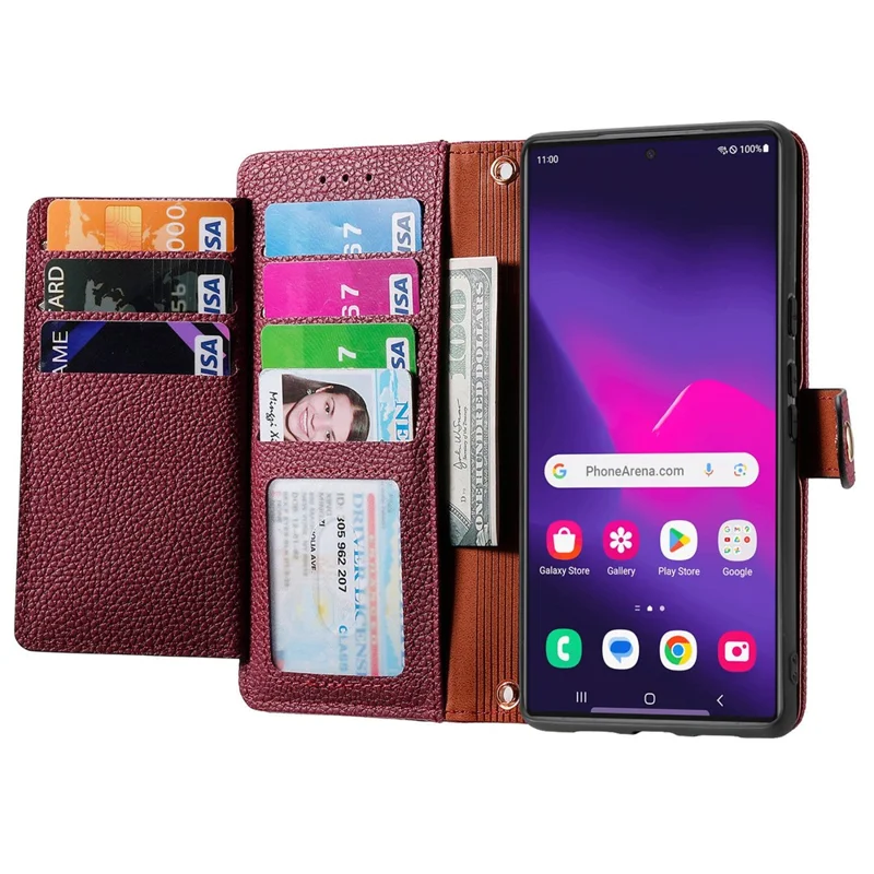 For Samsung Galaxy S24 Ultra RFID Blocking Case Zipper Pocket PU+TPU Phone Cover - Red