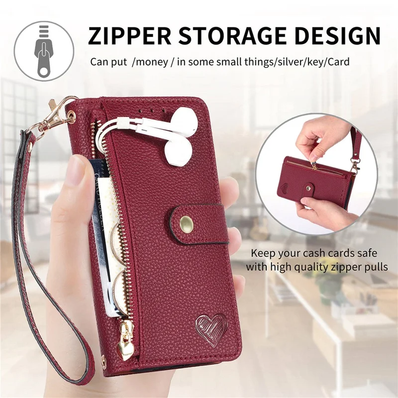 For Samsung Galaxy S24 Ultra RFID Blocking Case Zipper Pocket PU+TPU Phone Cover - Red