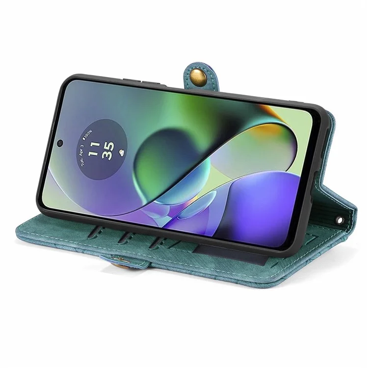 Para Motorola Moto G54 5G Leather Case Zipper Pocket Wallet Geometry Flip Phone Cover - Verde
