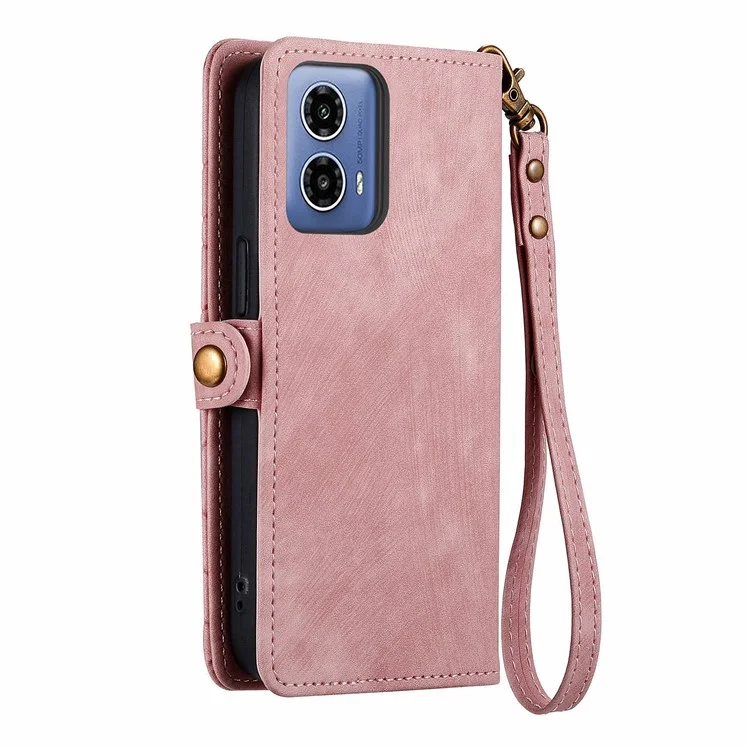 Für Motorola Moto G45 5G / G34 5G Lederhülle mit Reißverschlusstasche und Geldbeutel, geometrisches Handyhülle - Pink
