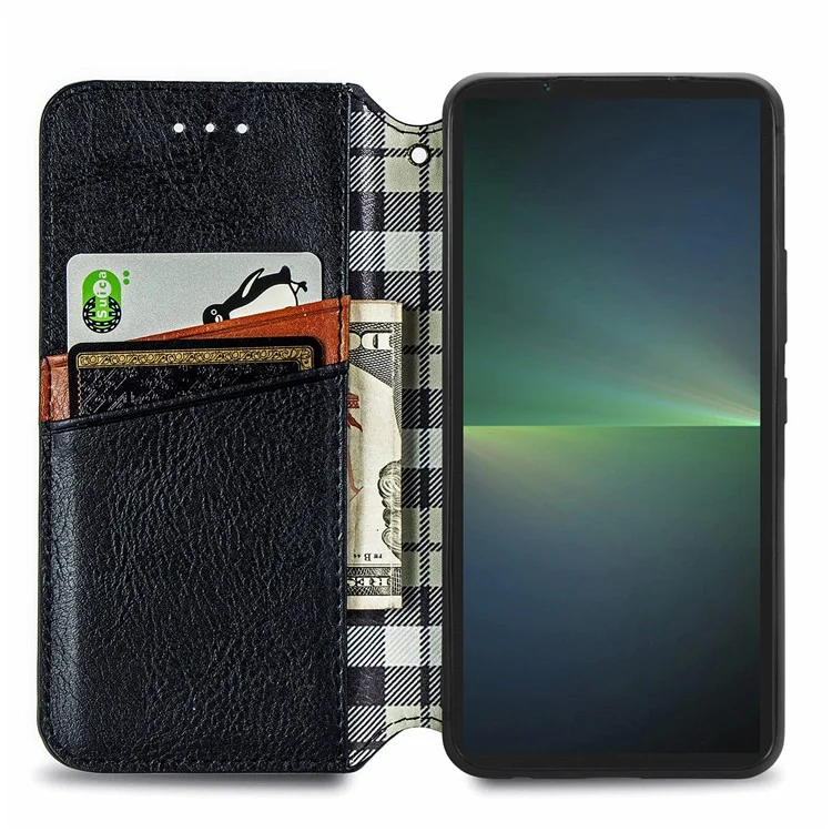 Para Sony Xperia 5 V Case Wallet Card Slots Rhombus Leather Phone Cover - Preto