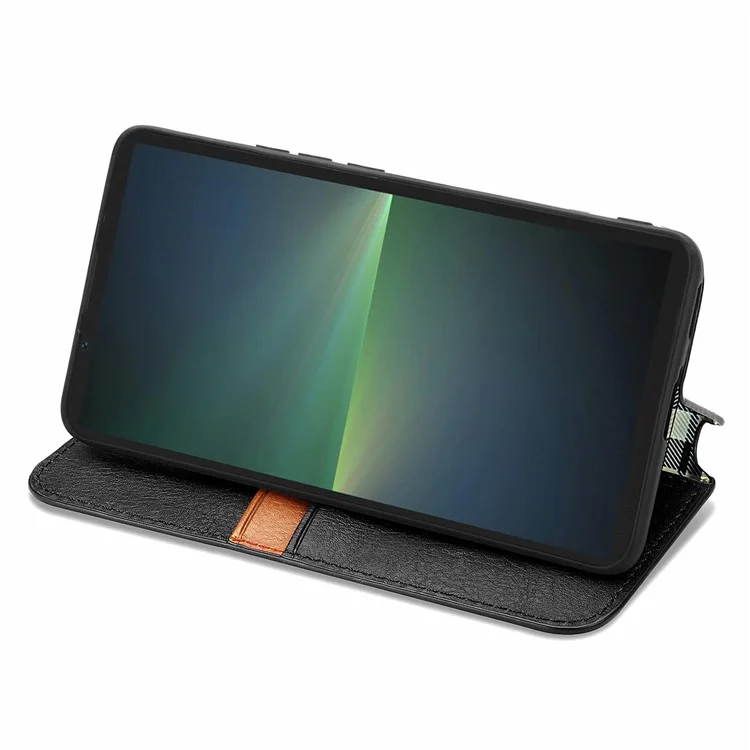 Para Sony Xperia 5 V Case Wallet Card Slots Rhombus Leather Phone Cover - Preto