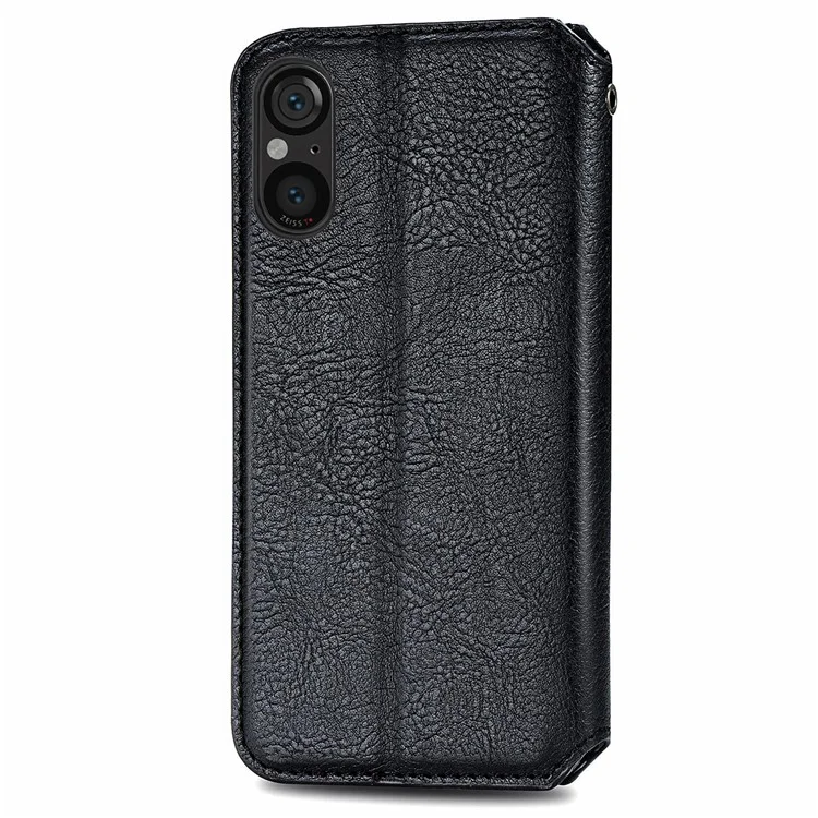 Para Sony Xperia 5 V Case Wallet Card Slots Rhombus Leather Phone Cover - Preto