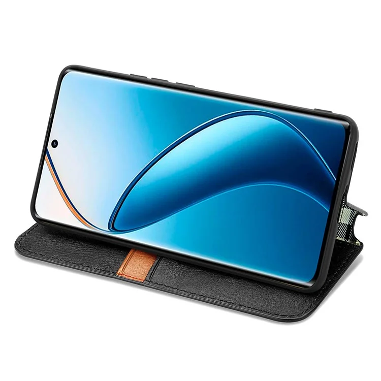 Für Realme 12 Pro 5G / 12 Pro+ 5G Case Rhombus Geprägtes Leder Handyhülle - Schwarz