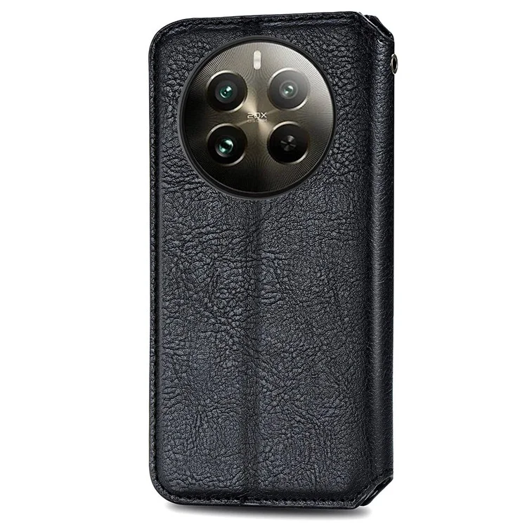 Für Realme 12 Pro 5G / 12 Pro+ 5G Case Rhombus Geprägtes Leder Handyhülle - Schwarz