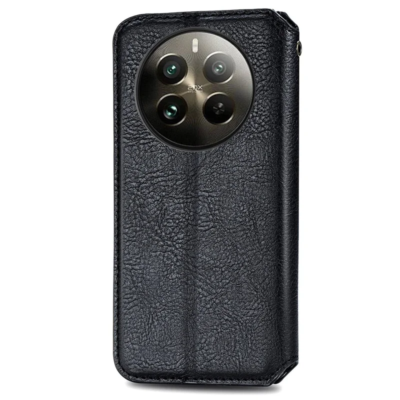 For Realme 12 4G / 12+ 5G PU Leather Case Rhombus Imprint Wallet Stand Phone Cover - Black