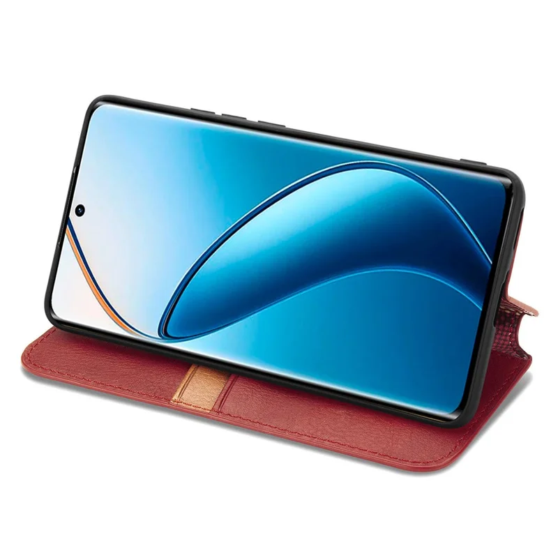 Para Realme 12 4G / 12+ 5G Funda Soporte de Cartera de Cuero con Patrón de Rombo - Rojo
