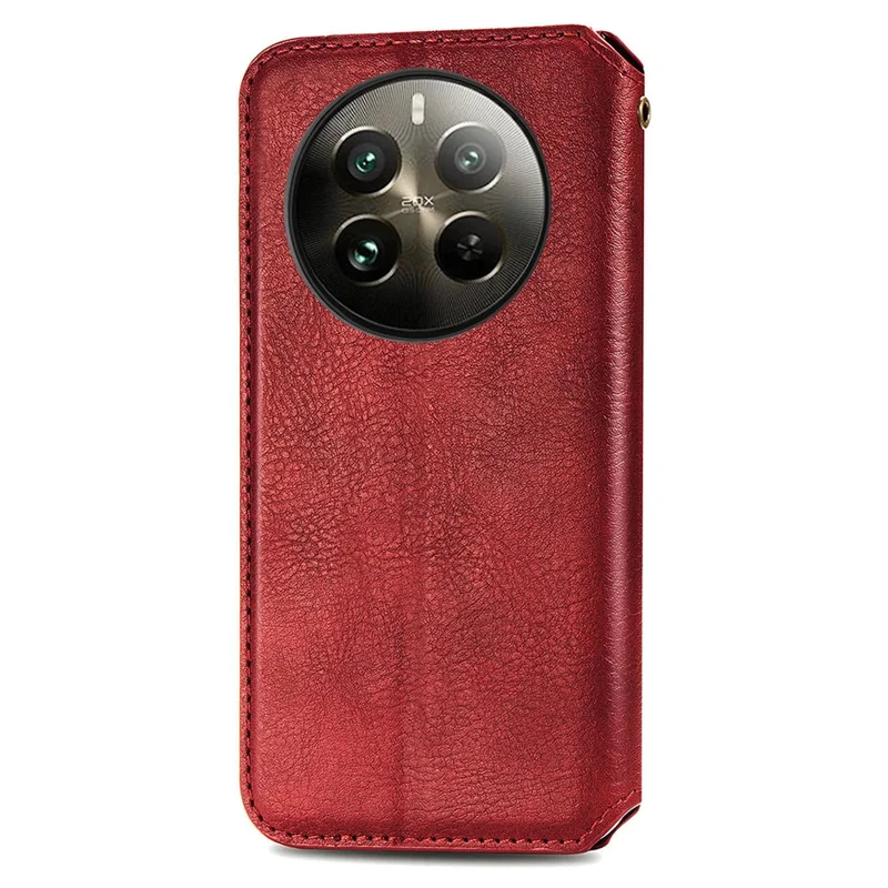 Para Realme 12 4G / 12+ 5G Funda Soporte de Cartera de Cuero con Patrón de Rombo - Rojo