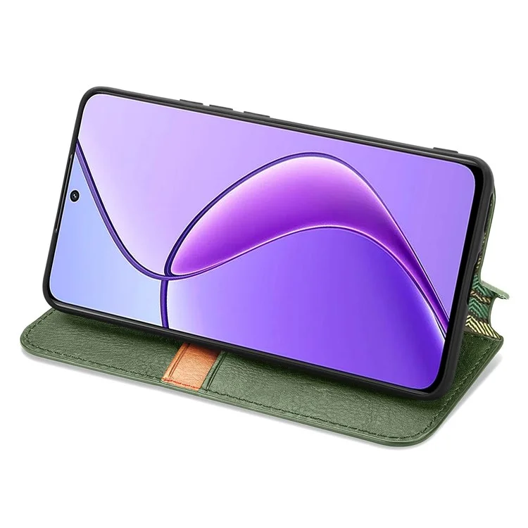 Für Realme 12 5G Hülle Brieftasche Rautenmuster PU-Leder Flip Handyhülle - Grün