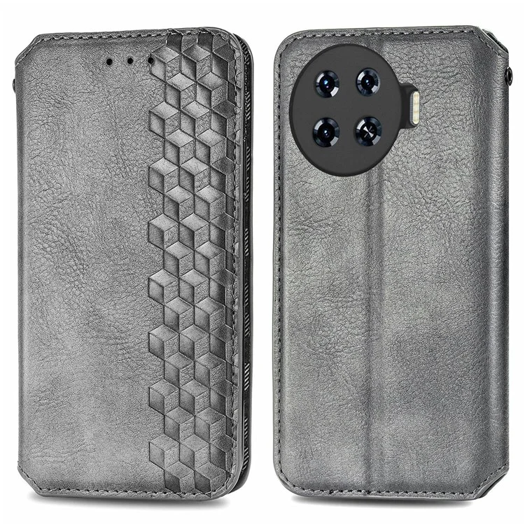 Para TECNO Spark 20 Pro+ Funda Rhombus Billetera Funda de Piel Folio Flip - Gris