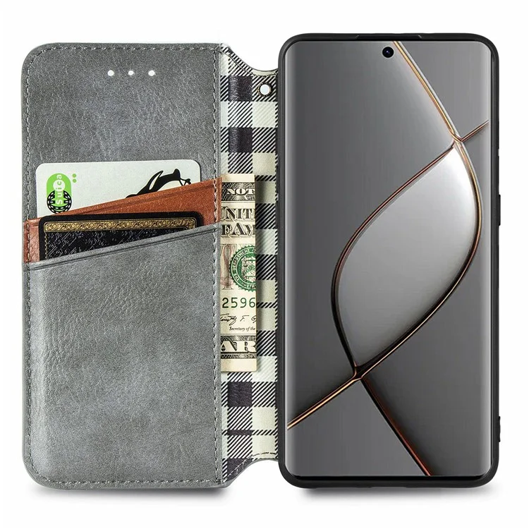 Para TECNO Spark 20 Pro+ Funda Rhombus Billetera Funda de Piel Folio Flip - Gris