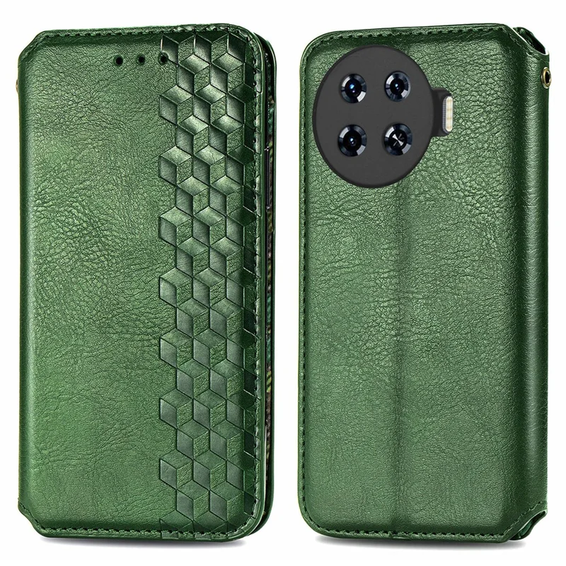For TECNO Spark 20 Pro+ PU Leather Case Rhombus Imprint Wallet Stand Phone Cover - Green