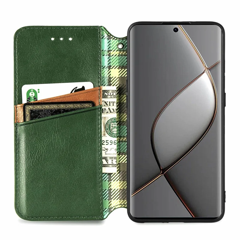 For TECNO Spark 20 Pro+ PU Leather Case Rhombus Imprint Wallet Stand Phone Cover - Green