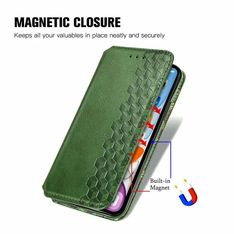 For TECNO Spark 20 Pro+ PU Leather Case Rhombus Imprint Wallet Stand Phone Cover - Green