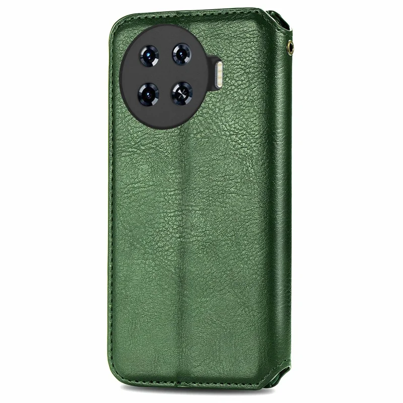 For TECNO Spark 20 Pro+ PU Leather Case Rhombus Imprint Wallet Stand Phone Cover - Green
