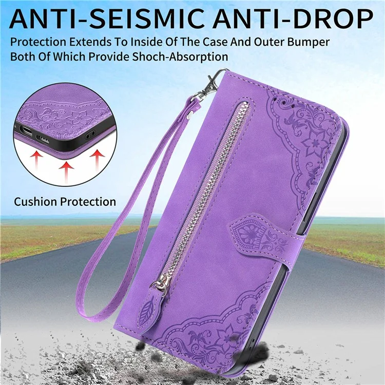 Per Google Pixel 9 / Pixel 9 Pro Custodia in pelle anti-caduta Portafoglio Zip Stand Flip Cover per telefono - Viola chiaro