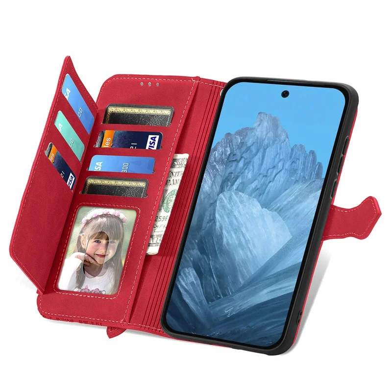 For Google Pixel 10 Pro / Pixel 10 / Pixel 9 Pro / Pixel 9 Zipper Wallet Case with Strap Flower Imprint PU Leather Phone Cover - Red