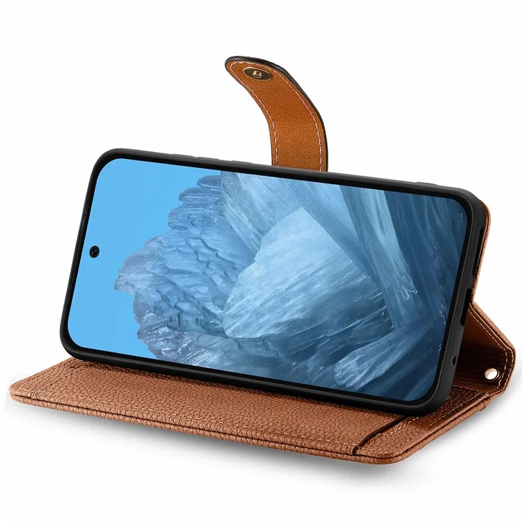 Para Google Pixel 9 Pro XL RFID Blocking Case Zipper Pocket PU Leather Phone Cover - Marrón
