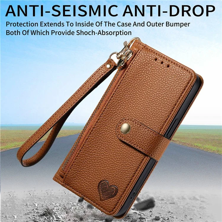 Para Google Pixel 9 Pro XL RFID Blocking Case Zipper Pocket PU Leather Phone Cover - Marrón