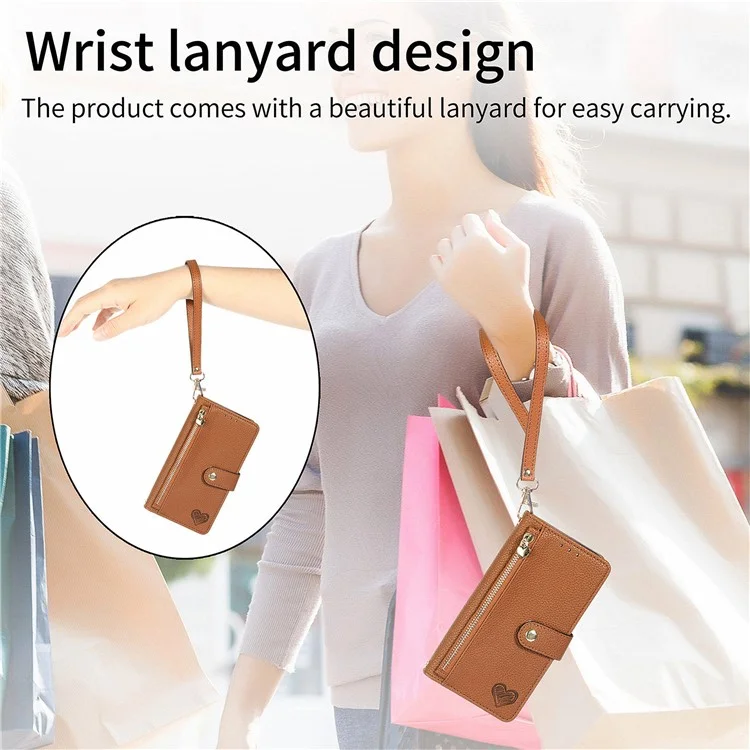 Para Google Pixel 9 Pro XL RFID Blocking Case Zipper Pocket PU Leather Phone Cover - Marrón