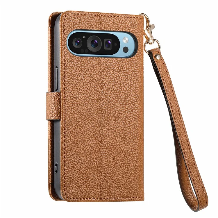 Para Google Pixel 9 Pro XL RFID Blocking Case Zipper Pocket PU Leather Phone Cover - Marrón