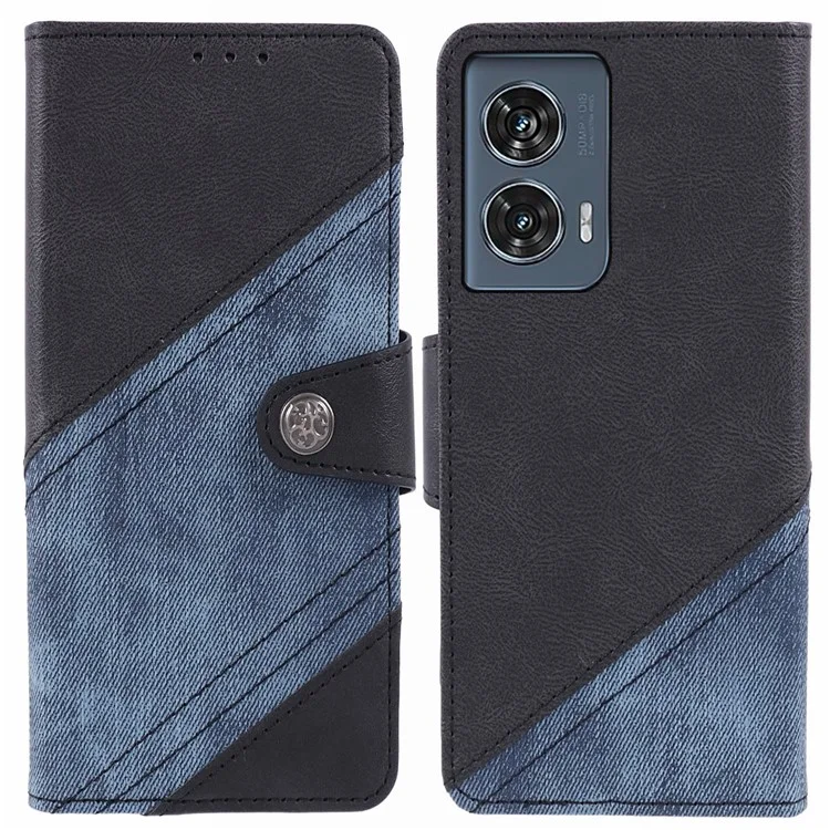 Für Motorola Edge 50 Fusion Case Splicing PU Leder Brieftasche Telefonabdeckung mit Ständer - Schwarz
