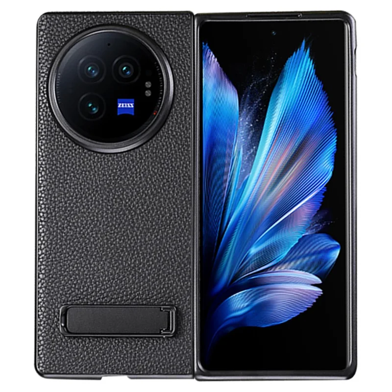 For vivo X Fold3 Phone Cover PC+PU Leather Hidden Kickstand Back Case - Black