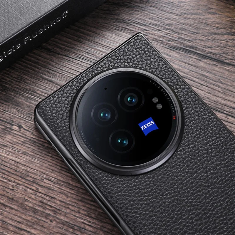 For vivo X Fold3 Phone Cover PC+PU Leather Hidden Kickstand Back Case - Black