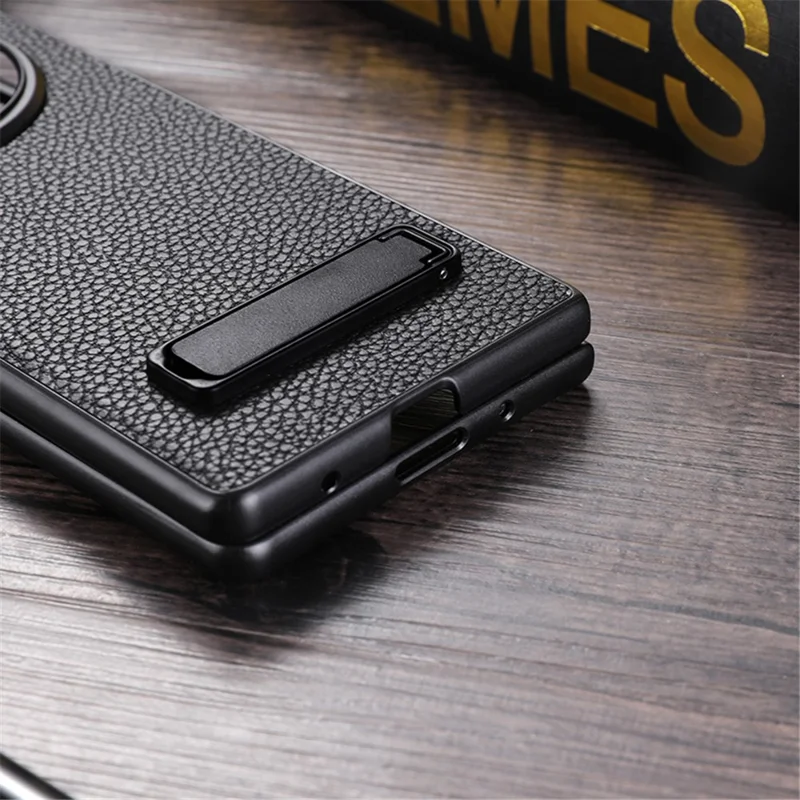 For vivo X Fold3 Phone Cover PC+PU Leather Hidden Kickstand Back Case - Black