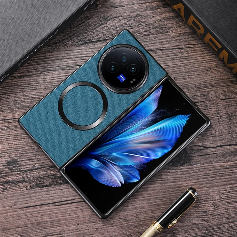 For vivo X Fold3 Pro Case Drop-proof TPU+Cloth Back Phone Cover Magnetic Case - Dark Green