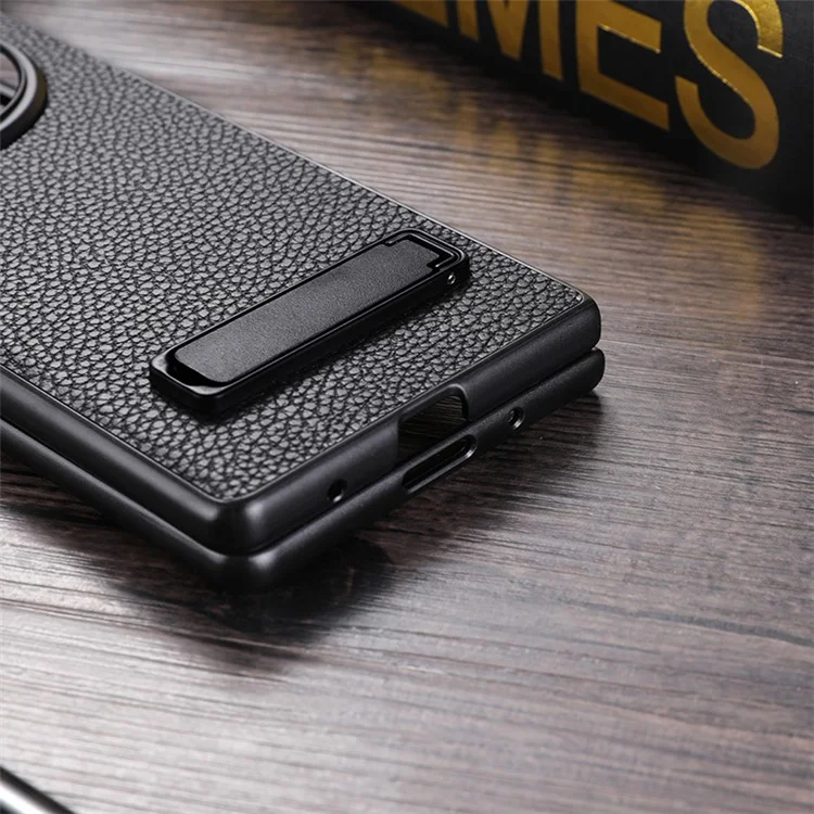 For vivo X Fold3 Pro Cell Phone Cover Drop-proof PC+PU Leather Hidden Kickstand Case - Black
