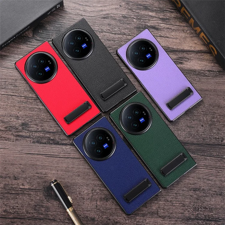 For vivo X Fold3 Pro Cell Phone Cover Drop-proof PC+PU Leather Hidden Kickstand Case - Black