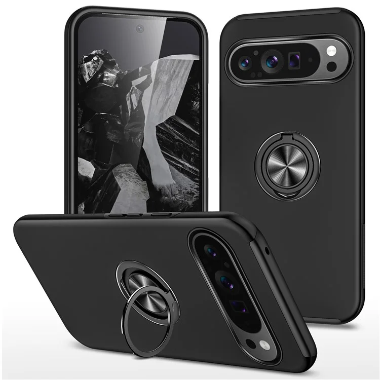 Für Google Pixel 9 Pro XL Rückseite Hülle mit Ständer PC+TPU stoßfest Handyhülle - Schwarz