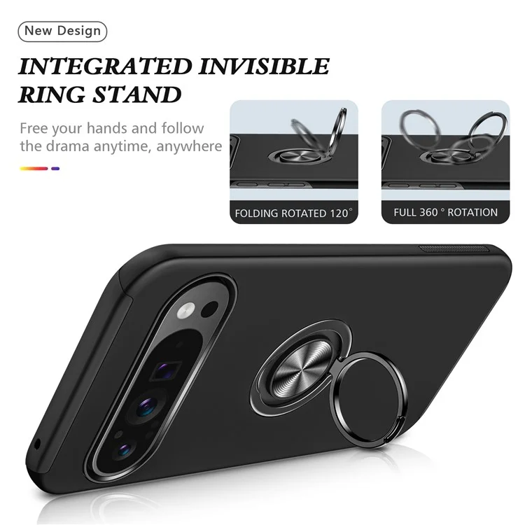 Für Google Pixel 9 Pro XL Rückseite Hülle mit Ständer PC+TPU stoßfest Handyhülle - Schwarz