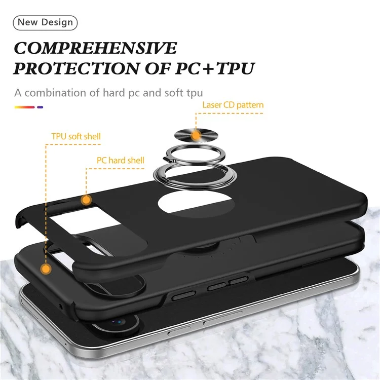 Für Google Pixel 9 Pro XL Rückseite Hülle mit Ständer PC+TPU stoßfest Handyhülle - Schwarz