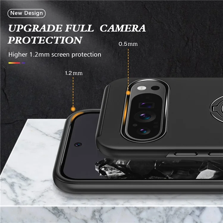 Für Google Pixel 9 Pro XL Rückseite Hülle mit Ständer PC+TPU stoßfest Handyhülle - Schwarz