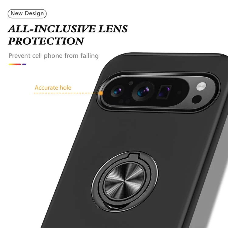 Für Google Pixel 9 Pro XL Rückseite Hülle mit Ständer PC+TPU stoßfest Handyhülle - Schwarz