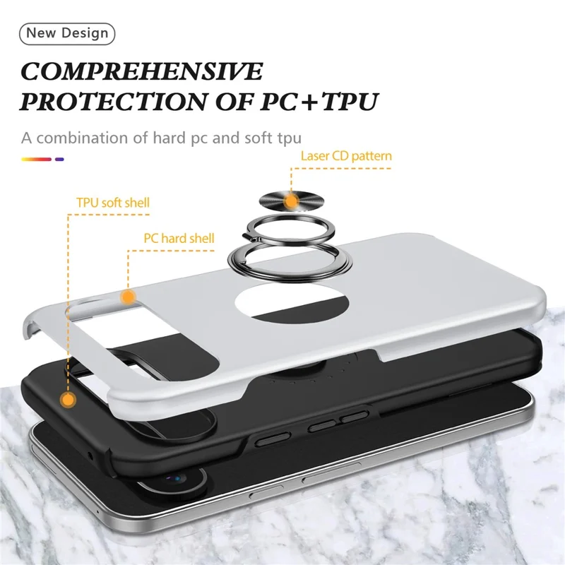 Achterhoes voor Google Pixel 9 Pro XL met Stand Kickstand PC+TPU Schokabsorberende Telefoonhoes - Zilver