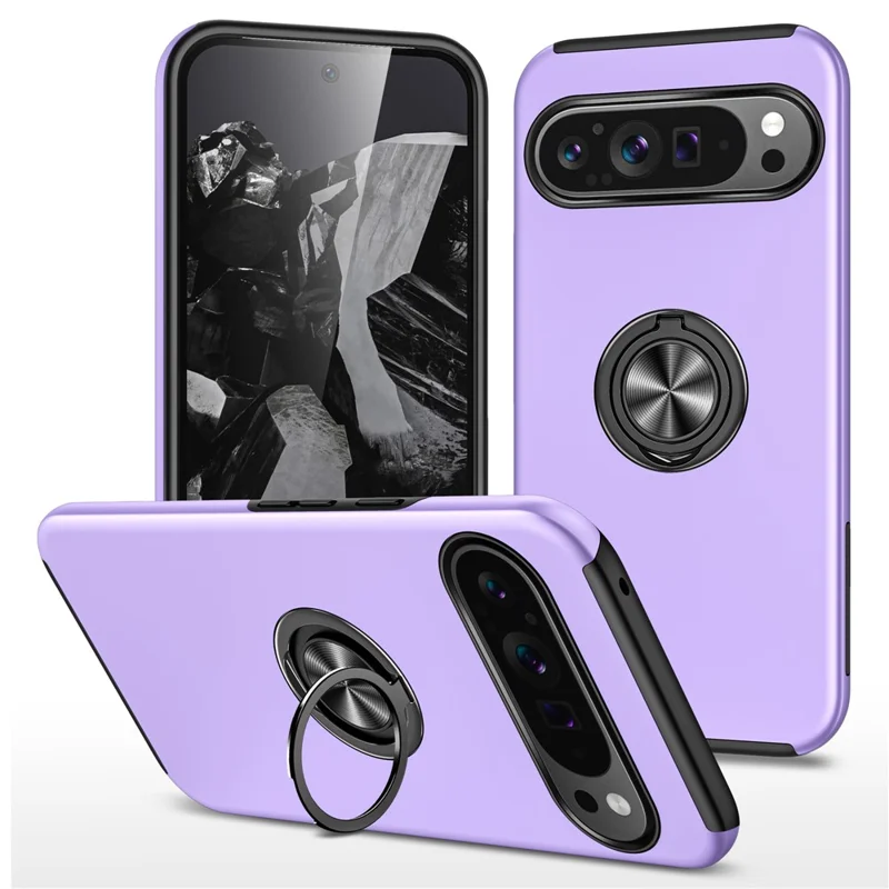For Google Pixel 9 / Pixel 9 Pro Case Anti-Scratch PC+TPU Protective Cover with Rotary Kickstand - Purple
