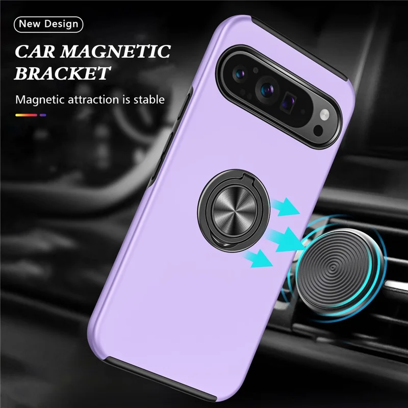 For Google Pixel 9 / Pixel 9 Pro Case Anti-Scratch PC+TPU Protective Cover with Rotary Kickstand - Purple