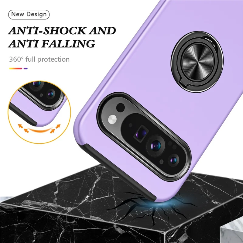 For Google Pixel 9 / Pixel 9 Pro Case Anti-Scratch PC+TPU Protective Cover with Rotary Kickstand - Purple