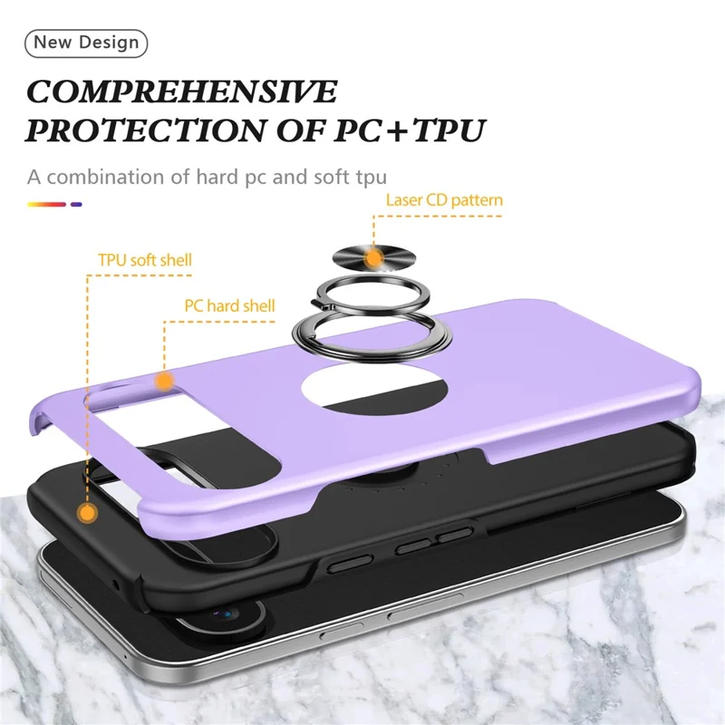 For Google Pixel 9 / Pixel 9 Pro Case Anti-Scratch PC+TPU Protective Cover with Rotary Kickstand - Purple
