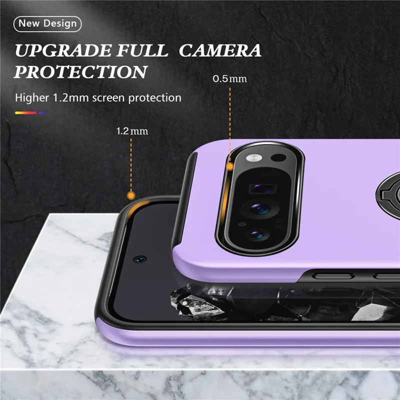 For Google Pixel 9 / Pixel 9 Pro Case Anti-Scratch PC+TPU Protective Cover with Rotary Kickstand - Purple
