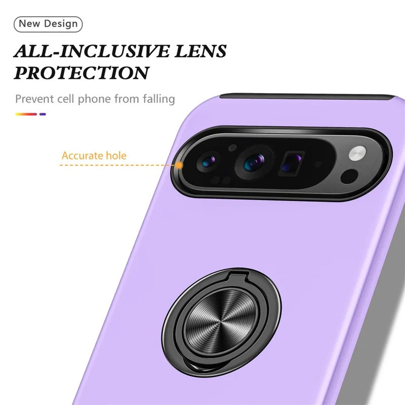 For Google Pixel 9 / Pixel 9 Pro Case Anti-Scratch PC+TPU Protective Cover with Rotary Kickstand - Purple