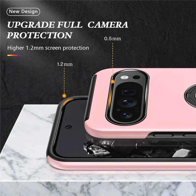 For Google Pixel 9 / Pixel 9 Pro Case Anti-Scratch PC+TPU Protective Cover with Rotary Kickstand - Rose Gold