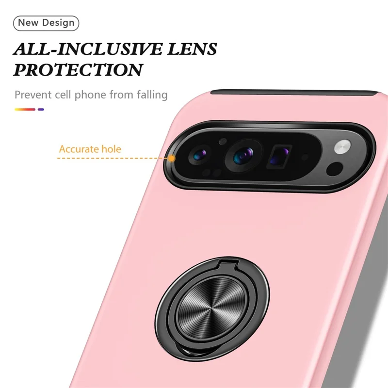 For Google Pixel 9 / Pixel 9 Pro Case Anti-Scratch PC+TPU Protective Cover with Rotary Kickstand - Rose Gold