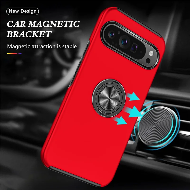 For Google Pixel 9 / Pixel 9 Pro Case Anti-Scratch PC+TPU Protective Cover with Rotary Kickstand - Red